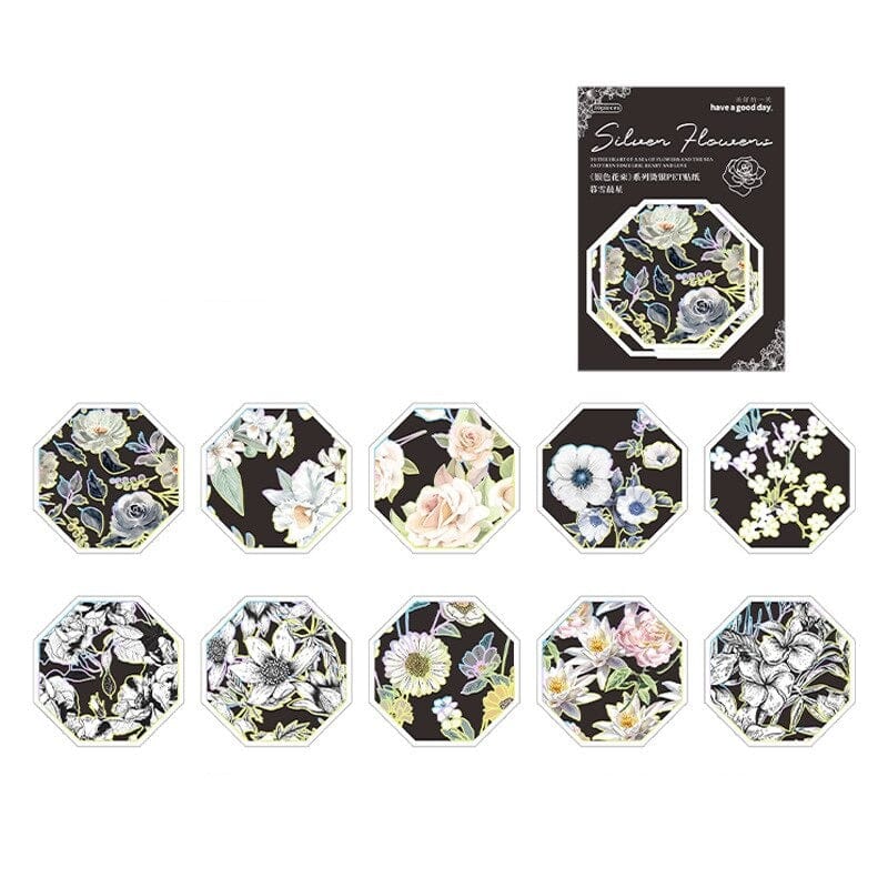KUMA Stationery & Crafts  G 30pcs Silver Flower Series Sticker Pack