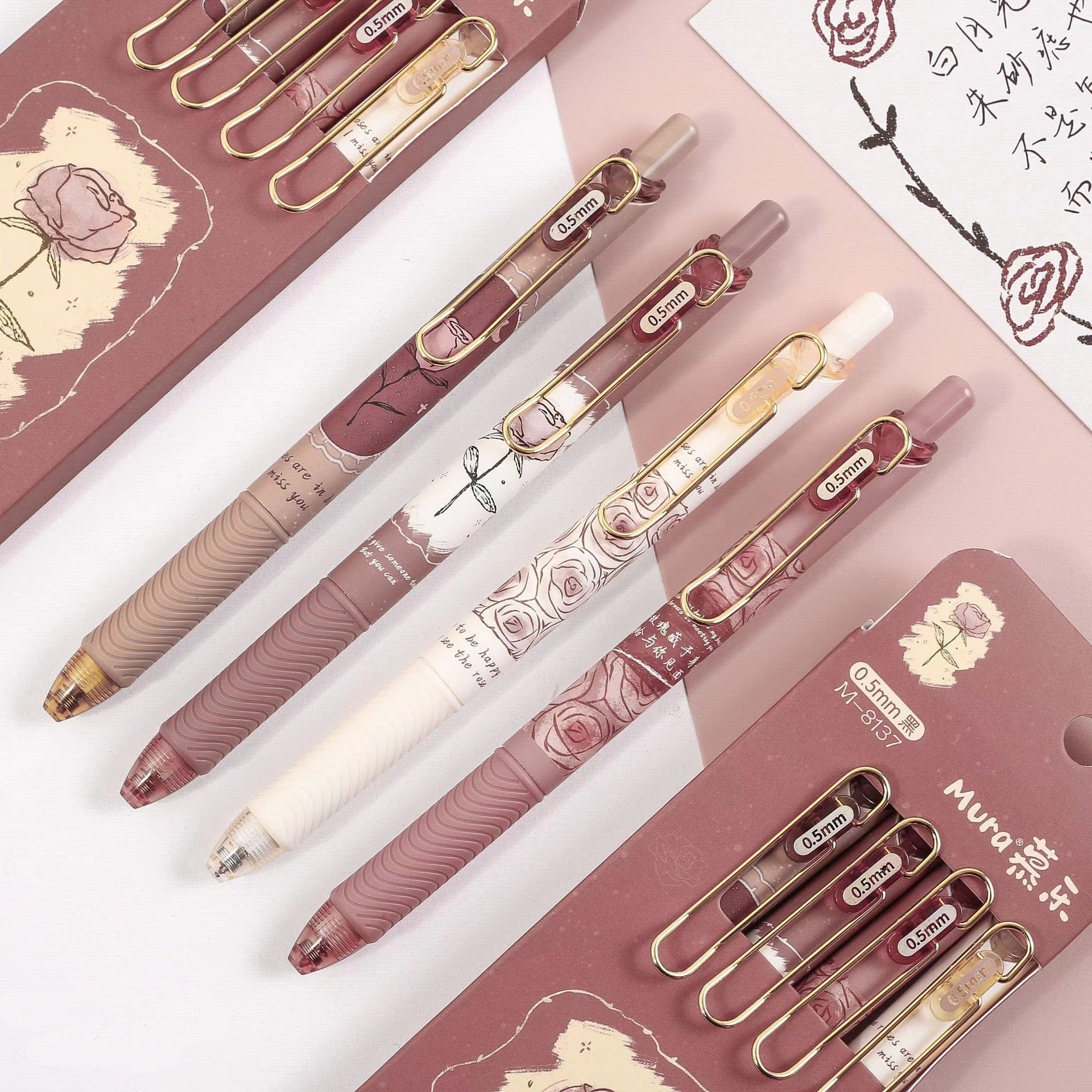KUMA Stationery & Crafts  4pcs Rose Gel Pen Set 0.5mm