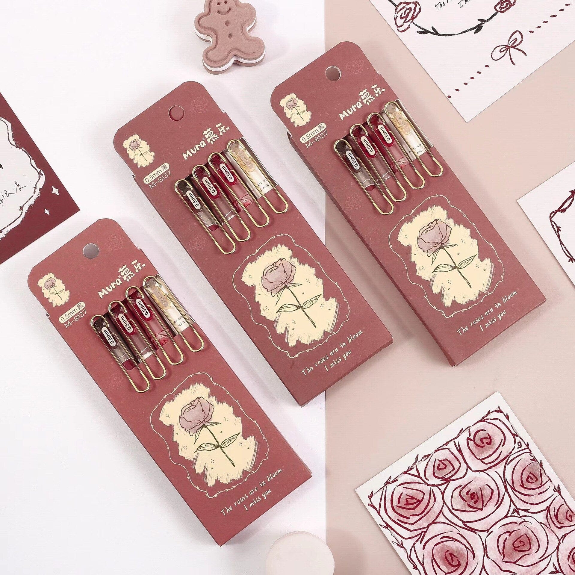 KUMA Stationery & Crafts  4pcs Rose Gel Pen Set 0.5mm