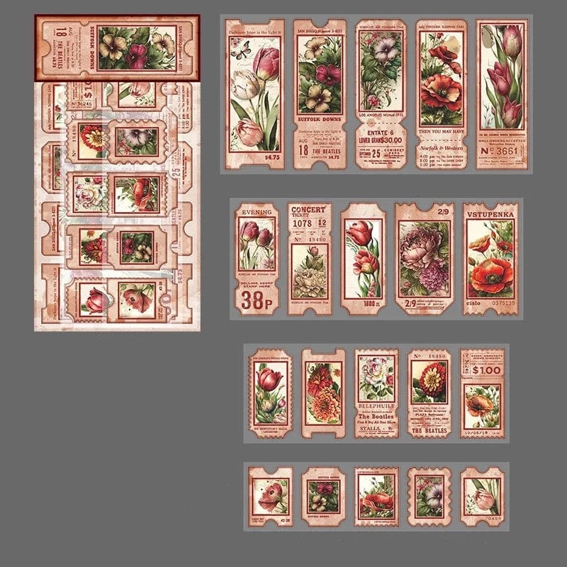 KUMA Stationery & Crafts  E Floral Garden Retro Sticker Set