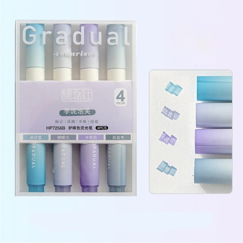 KUMA Stationery & Crafts  Purple/Blues Gradual Ombre Highlighter Pens: Choose Your Spectrum