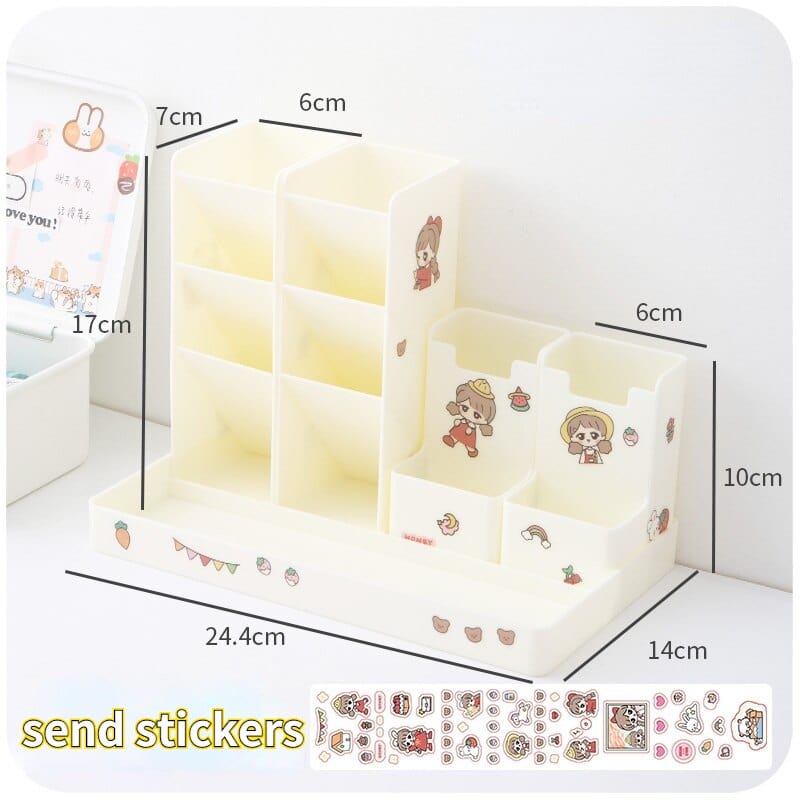 KUMA Stationery & Crafts  White Kawaii Desktop Stationery Organizer; with free stickers!