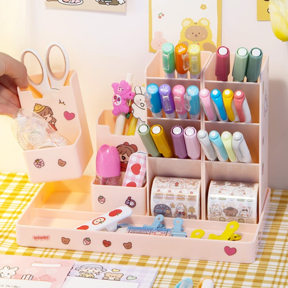 KUMA Stationery & Crafts  Kawaii Desktop Stationery Organizer; with free stickers!