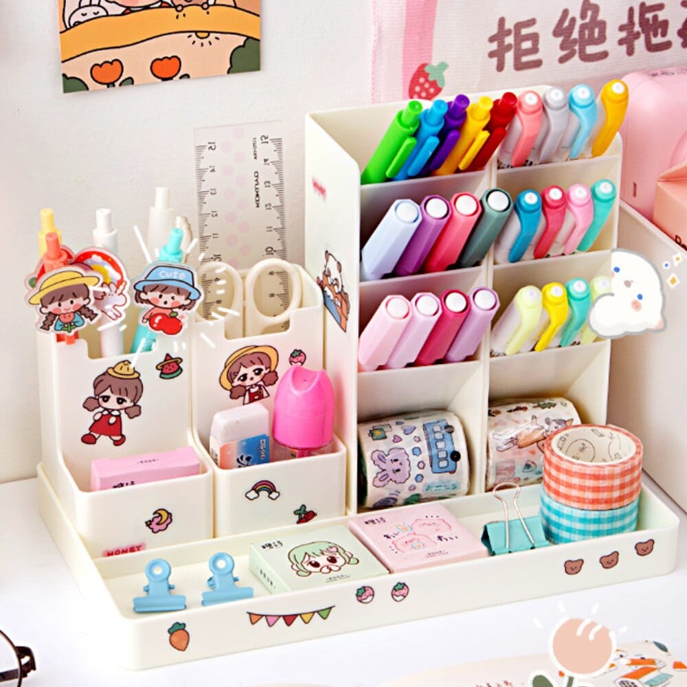KUMA Stationery & Crafts  Kawaii Desktop Stationery Organizer; with free stickers!