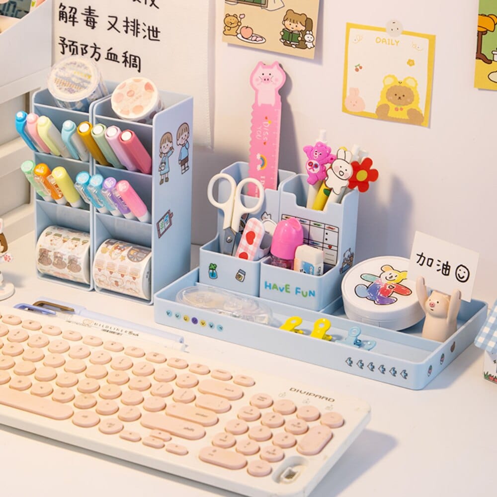 KUMA Stationery & Crafts  Kawaii Desktop Stationery Organizer; with free stickers!