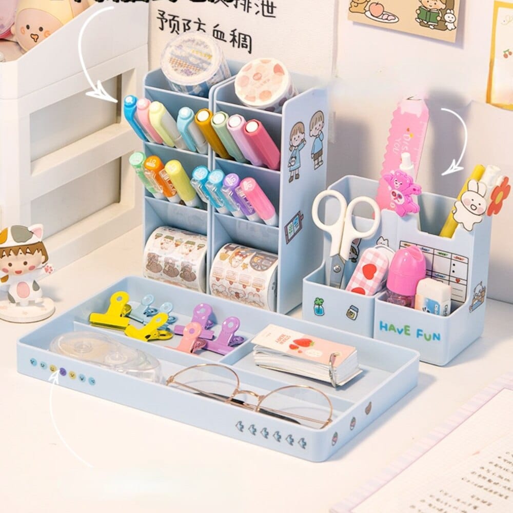 KUMA Stationery & Crafts  Kawaii Desktop Stationery Organizer; with free stickers!