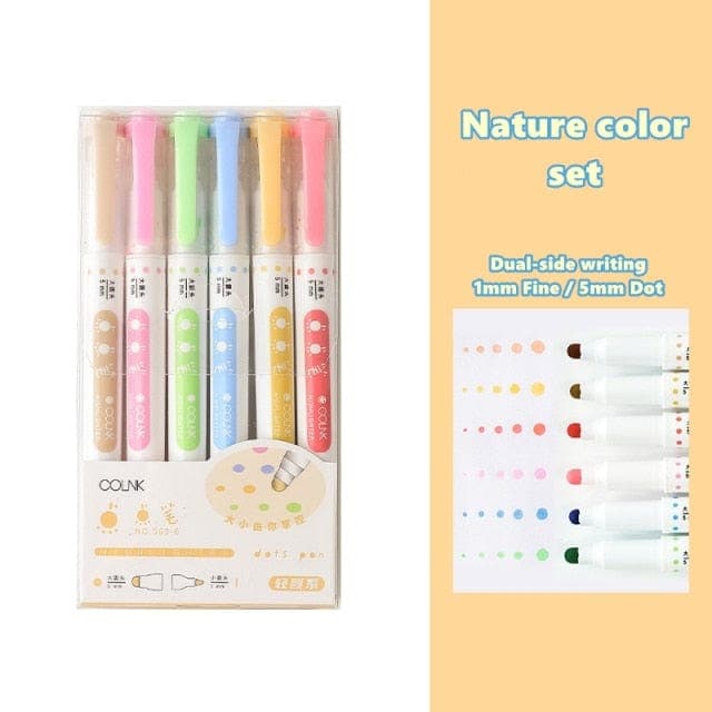 KUMA Stationery & Crafts  Stationery Nature color set 6pcs Dot Highlighter Set Dual Side