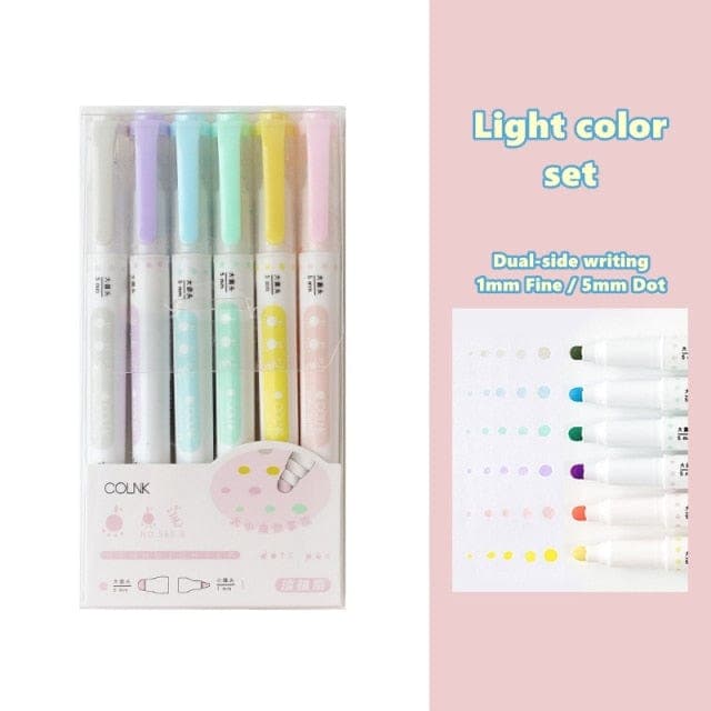 KUMA Stationery & Crafts  Stationery Light color set 6pcs Dot Highlighter Set Dual Side