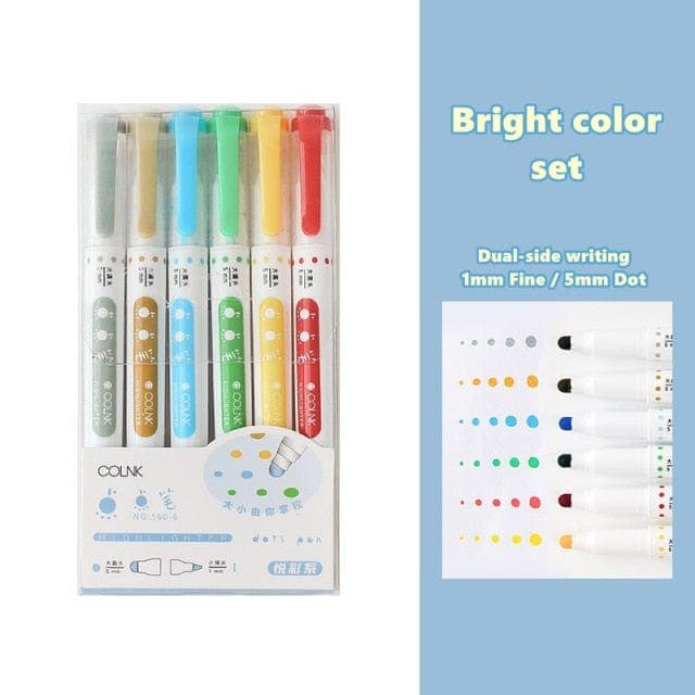 KUMA Stationery & Crafts  Stationery Bright color set 6pcs Dot Highlighter Set Dual Side