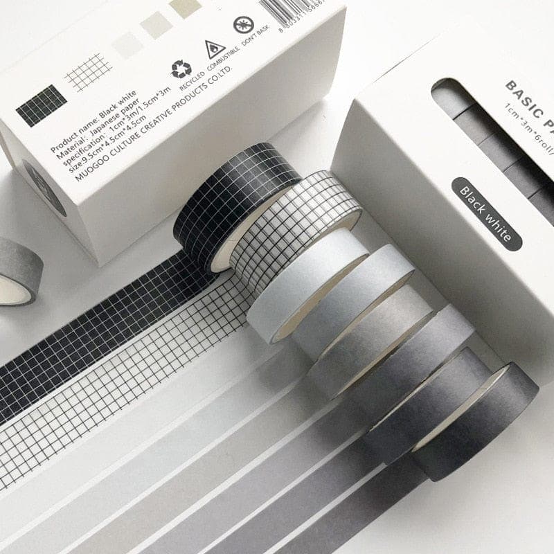 KUMA Stationery & Crafts  Stationery BLACK WHITE Basic Range Washi Tape (8pieces)
