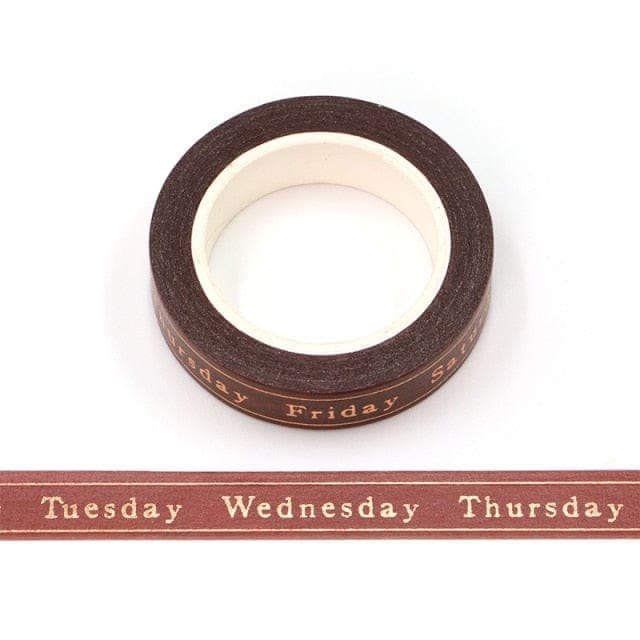 KUMA Stationery & Crafts  Stationery Days of the Week - Brown Luna & Leaves Washi Tape Series