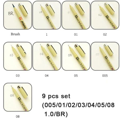Kuma Stationery & Crafts Stationery 9pcs set Sakura Pigma Micron Pens - 7pcs full set