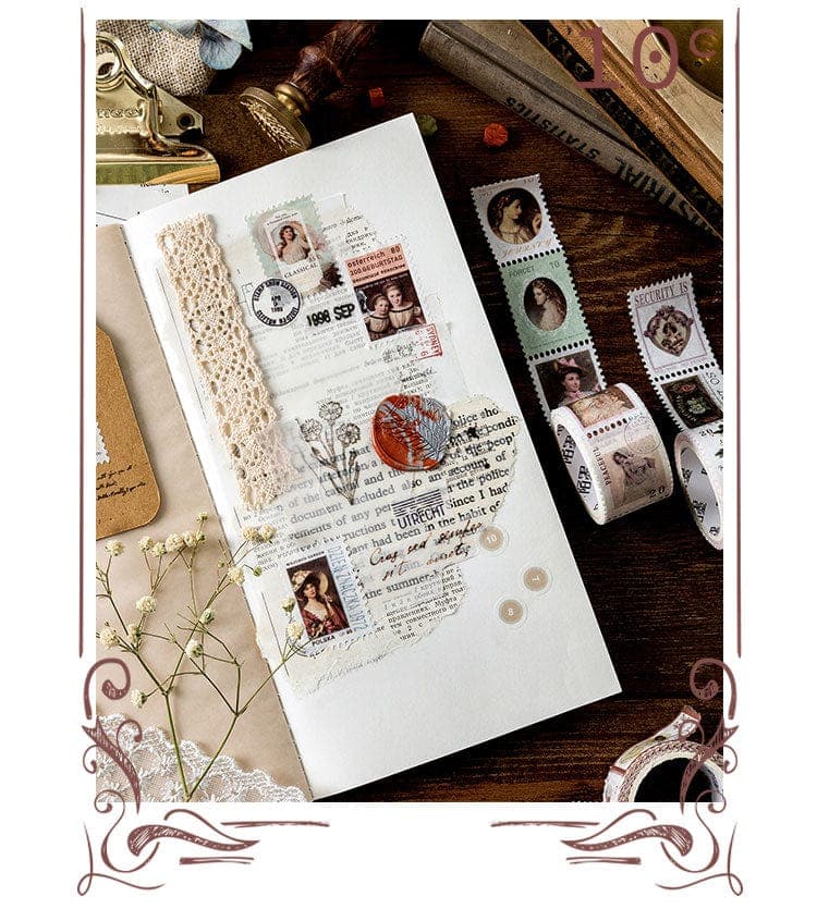 KUMA Stationery & Crafts  Stationery Vintage Portrait & Botanical Stamp Washi Tape